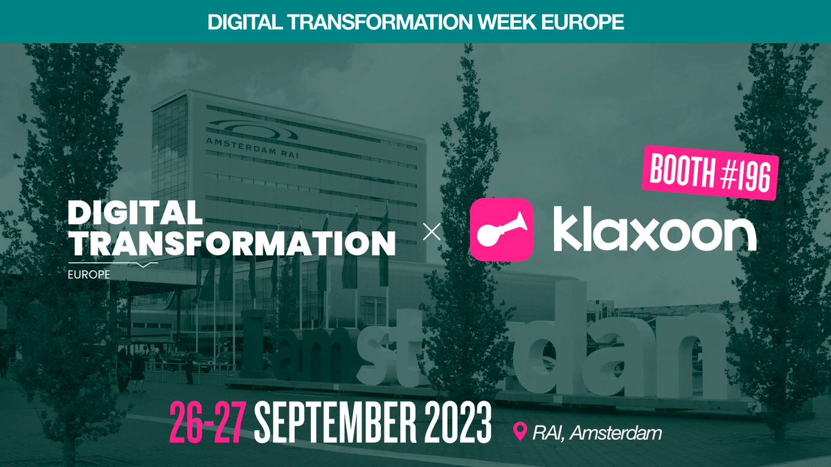Klaxoon, a Wrike company (@klaxoon) on Twitter photo This year, join #Klaxoon on booth #196 at <a href="/DigitalTWeek/">Digital Transformation Expo</a> to discover all the possibilities our visual collaborative platform has to offer and how it can be a game changer for your team productivity and efficiency.
🗓️ September 26-27
📍 RAI, Amsterdam
#digitaltransformation #tech This year, join #Klaxoon on booth #196 at <a href="/DigitalTWeek/">Digital Transformation Expo</a> to discover all the possibilities our visual collaborative platform has to offer and how it can be a game changer for your team productivity and efficiency.
🗓️ September 26-27
📍 RAI, Amsterdam
#digitaltransformation #tech