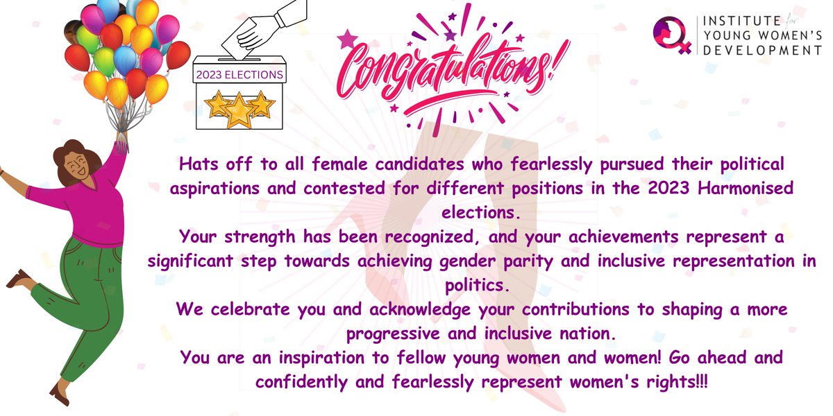 Young Women (@youngwomeninst) on Twitter photo Congratulations to all female candidates for participating in the 2023 Harmonized Elections.
<a href="/glanyline/">Glanis Changachirere</a> <a href="/HivosWiL/">Hivos-Women Empowerment</a> <a href="/NEDemocracy/">NEDemocracy</a> <a href="/263Chat/">263Chat.com 🇿🇼</a> <a href="/WLSAZW/">Women and Law in Southern Africa - Zimbabwe</a> <a href="/WalpeAcademy/">Women's Academy for Leadership</a> @ZWACT_ZW <a href="/GenderLinks/">Gender Links</a> <a href="/AllianceofCBOs/">Alliance for Community Based Organizations(ACBOs)</a> <a href="/unwomenzw/">UN Women Zimbabwe</a> <a href="/ZECzim/">Zimbabwe Electoral Commission</a> <a href="/Womandla1/">Womandla Foundation</a> <a href="/AfriWomenLead/">African Women Leaders Forum</a> Congratulations to all female candidates for participating in the 2023 Harmonized Elections.
<a href="/glanyline/">Glanis Changachirere</a> <a href="/HivosWiL/">Hivos-Women Empowerment</a> <a href="/NEDemocracy/">NEDemocracy</a> <a href="/263Chat/">263Chat.com 🇿🇼</a> <a href="/WLSAZW/">Women and Law in Southern Africa - Zimbabwe</a> <a href="/WalpeAcademy/">Women's Academy for Leadership</a> @ZWACT_ZW <a href="/GenderLinks/">Gender Links</a> <a href="/AllianceofCBOs/">Alliance for Community Based Organizations(ACBOs)</a> <a href="/unwomenzw/">UN Women Zimbabwe</a> <a href="/ZECzim/">Zimbabwe Electoral Commission</a> <a href="/Womandla1/">Womandla Foundation</a> <a href="/AfriWomenLead/">African Women Leaders Forum</a>