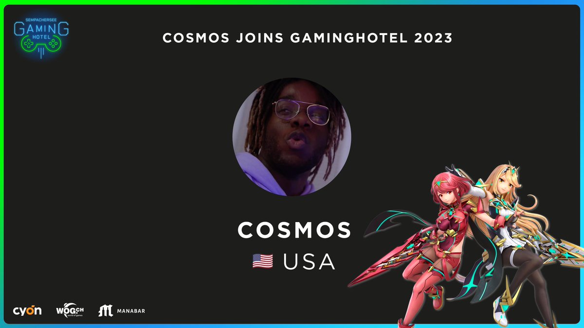 Another 🇺🇸 player joins #GamingHotel2023! 🤩
<a href="/CosmosZR/">Cosmos</a> will show you some Steve gameplay... or better... his normal characters Pyra &amp; Mythra. 🥸
Join us for an amazing weekend at #GamingHotel2023
➡️ start.gg/gaminghotel