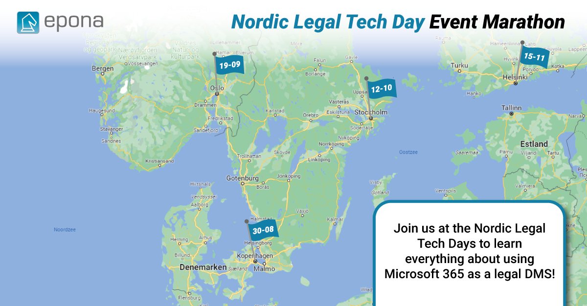 Hej! Hei! Hallå! Hei! Epona is coming to the Nordic Legal Tech Days this fall!  Learn all about the benefits of using your already familiar Microsoft 365 platform as a fully fledged legal #DMS. Will we meet you there? #NLTD