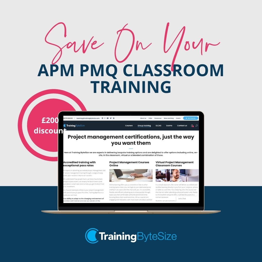 Trainingbytesiz's tweet image. APM PMQ classroom training course, £200 discount!
Join us for our upcoming APM PMQ classroom training course in Nantwich, get five days of training with our lead APM trainer and sit your accredited exam from only £1,299+VAT.
trainingbytesize.com/product/apm-pm…"