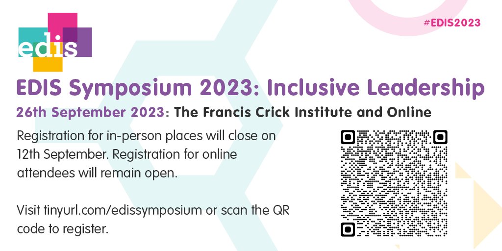 Registration for the in-person element of the EDIS Symposium will close on 12th September! 📣

This ensures we have time to provide enough seating and catering for all attendees. Registration for online attendees will remain open. #EDIS2023

tinyurl.com/edissymposium