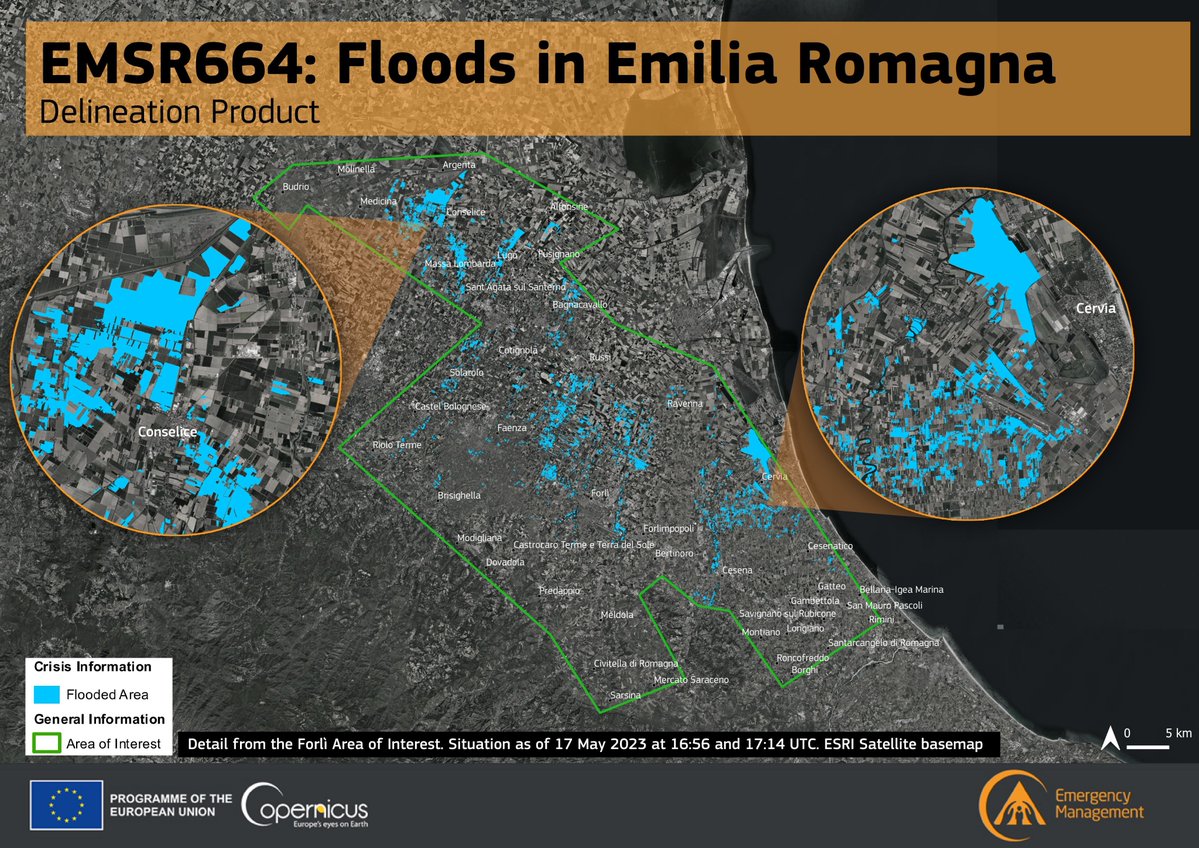 According to a study by <a href="/coldiretti/">Coldiretti</a>, there have been, on average, ~1⃣1⃣ extreme weather events per day in #Italy 🇮🇹  this year, including 🌊🚱🔥

In May, our #RapidMappingTeam was activated 2⃣ times to support emergency responders in the aftermath of the #floods in #EmiliaRomagna
