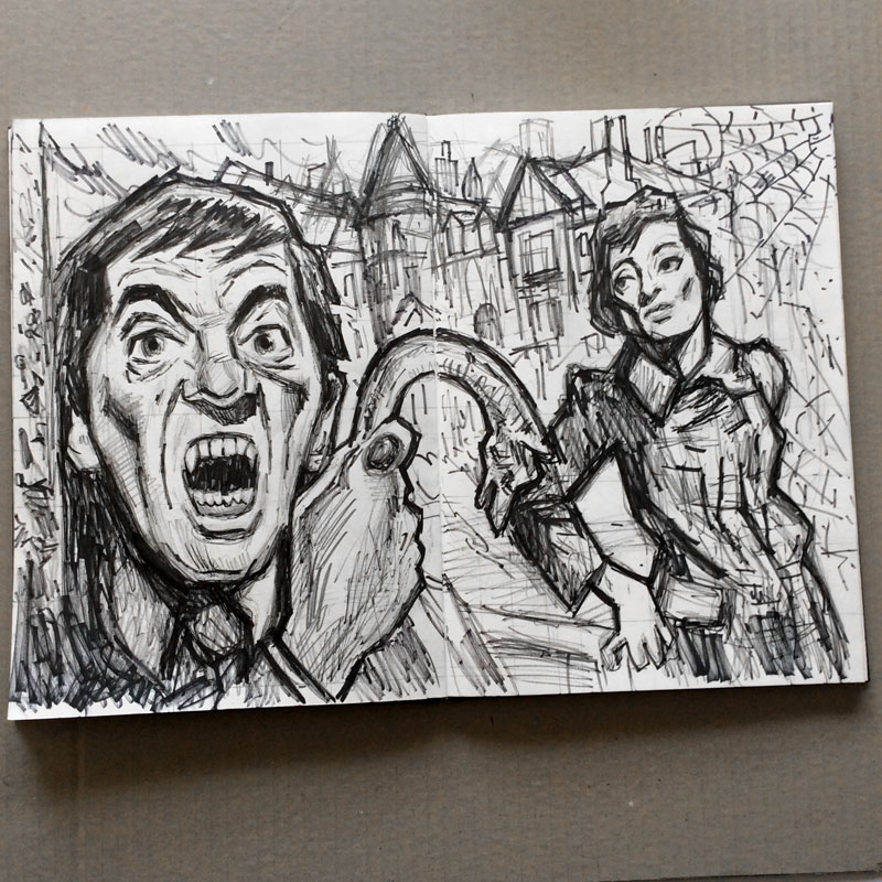 eddycrosby's tweet photo. Rough sketch for new painting:  Barnabas Collins  &amp; Dr. Julia Hoffman from Dark Shadows TV series (1966-1971) #DarkShadows #BarnabasCollins #darkshadowsfanart #DanCurtis #JonathanFrid  #GraysonHall #JuliaHoffman #sketchbook #gothic https://t.co/69zKzDtesJ