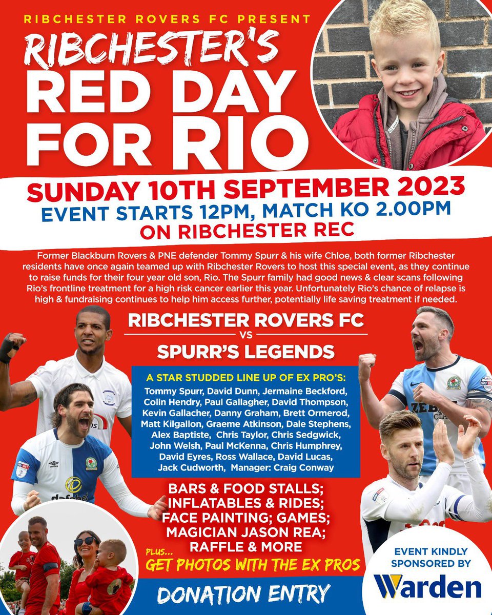 tony_smalley's tweet photo. Looking forward to being involved in this brilliant day again, all for a special little lad. Come down and support if you can. @ribchesterfc @TommySpurr5 @LTJFC @pnefc #AllforRio β½οΈπ https://t.co/b3adGmoaAA