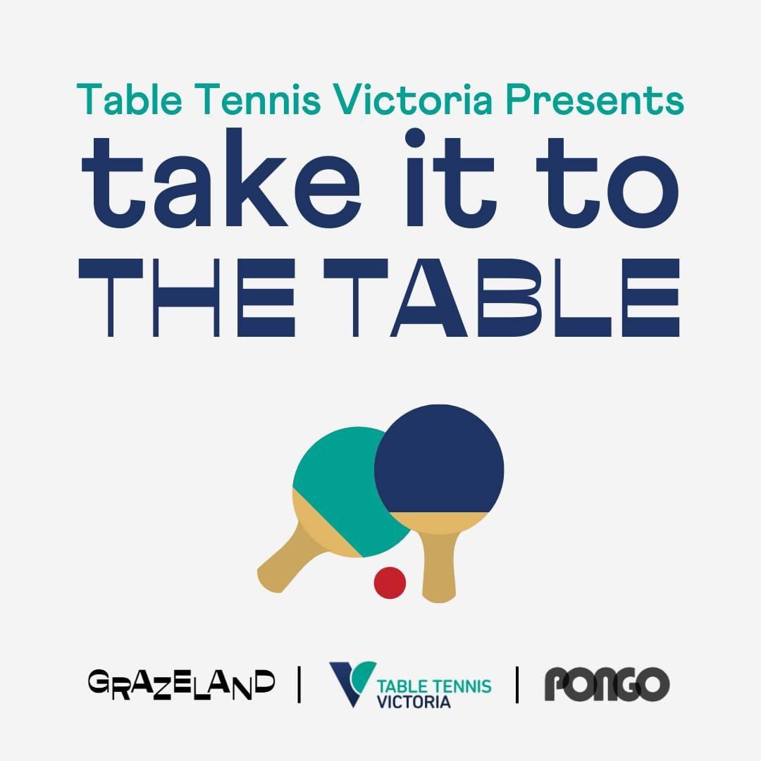 tabletennisvic's tweet photo. 🏓Table Tennis Victoria Presents Take it to the Table!🏓

Table Tennis Victoria is encouraging Melbourne’s west to start practicing to Take it to the Table with a pop-up ping pong event coming to the fun and social setting of Grazeland in October. 

https://t.co/kW2qDVMIOm https://t.co/jUd4KGxj3U