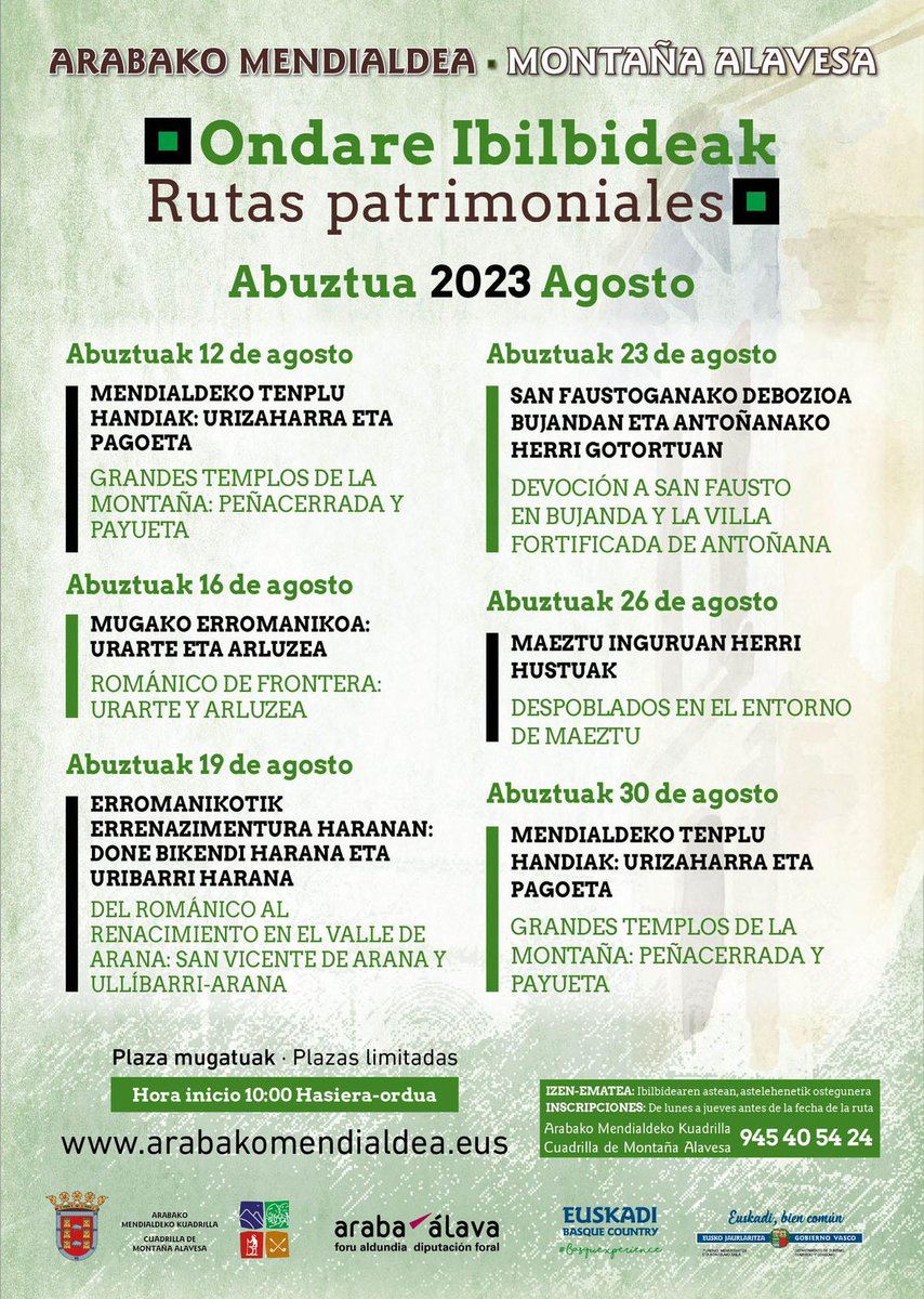MontanAlavesa's tweet image. 👉 Asteazken honetan, ezagutu itzazu Urizaharreko eta Pagoetako tenpluak @AlavaMedieval|en eskutik.

🗓️ Miércoles, 30 de agosto.
🕤10:00
📞 945 40 54 24 (reservas) 

#ArabakoMendialdea #MontañaAlavesa