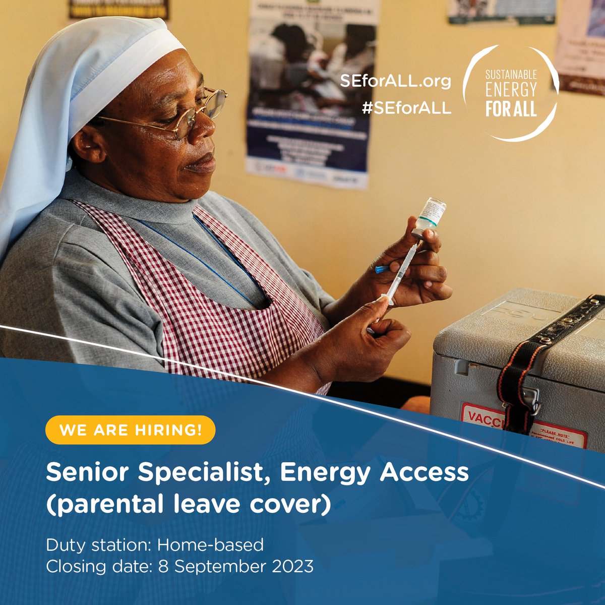 📢 Vacancy notice 👉 We are seeking a Senior Energy Access Specialist to join our Powering Healthcare Team! 

Closing date: 8 September 2023

Click here to find out more and apply 👉 ow.ly/SHsE50PAH0n 

#opportunity #poweringhealthcare