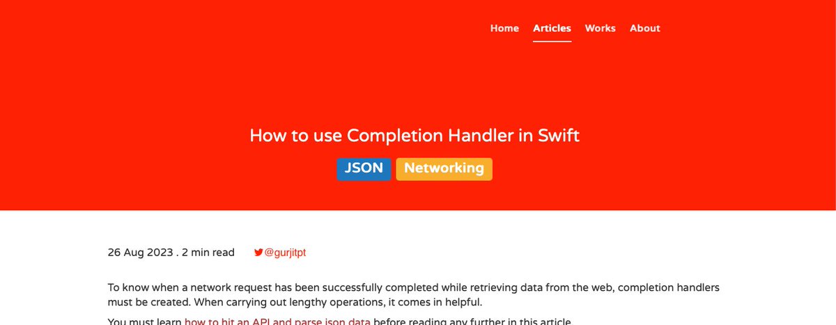 gurjitpt's tweet photo. 👨‍💻Learn how to use Completion Handler in Swift to perform network requests. https://t.co/spPIl57rBs 

#buildinpublic #iosdev #swiftlang #networking https://t.co/hyVsP0u8Yv