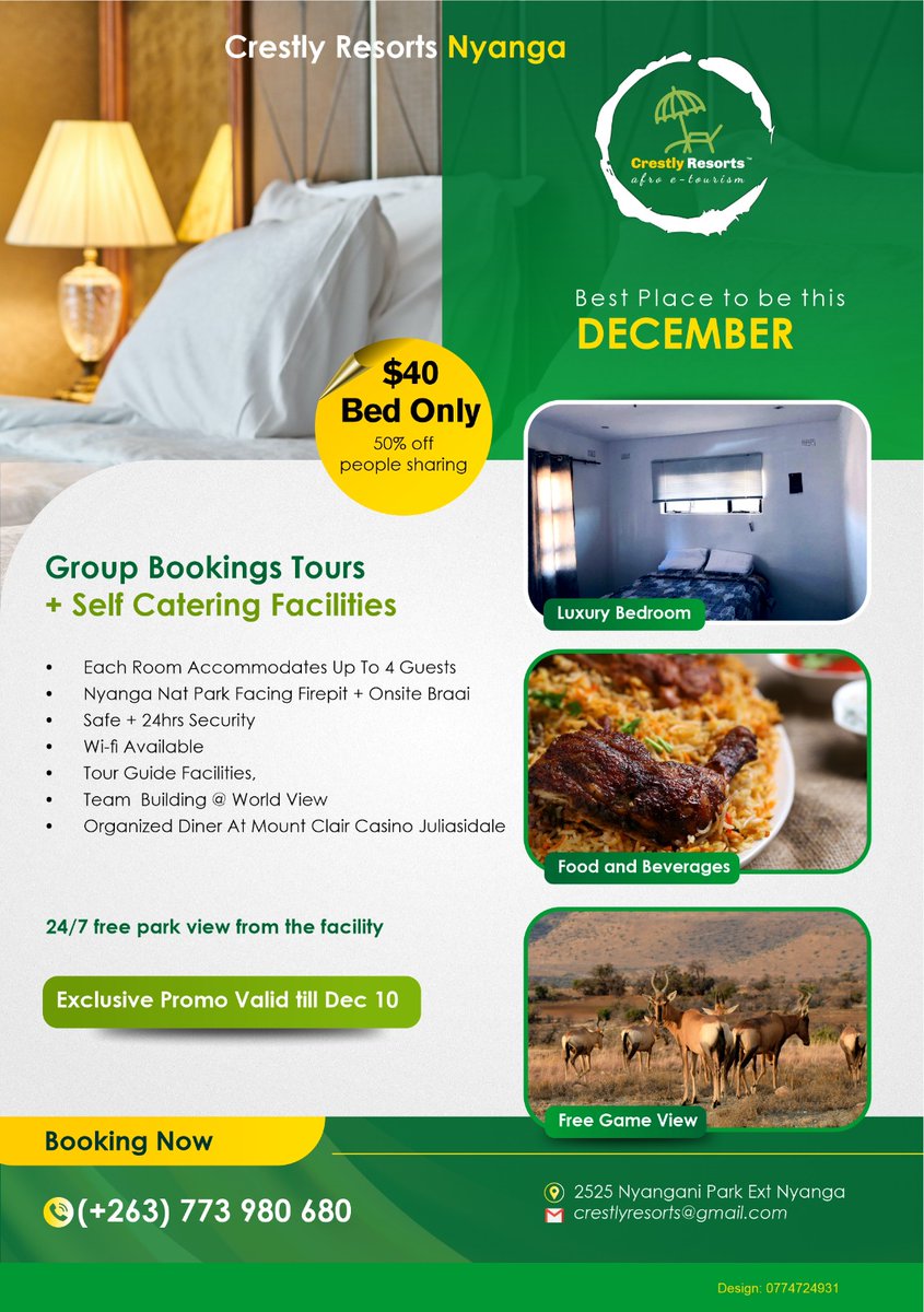 CrestlyResorts's tweet image. Book @CrestlyResorts now &amp;amp; explore Nyanga
Call or App 0773980670