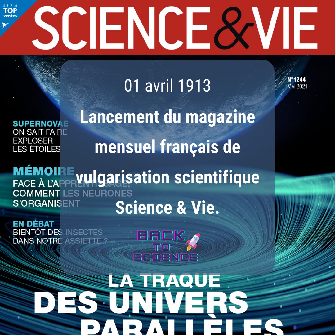 backtoscience_'s tweet image. 1er avril 1913 : Lancement du magazine mensuel français de vulgarisation scientifique Science &amp;amp; Vie, ouvrant la voie à la diffusion grand public des découvertes et des avancées scientifiques. 📚 #ScienceEtVie #Vulgarisation