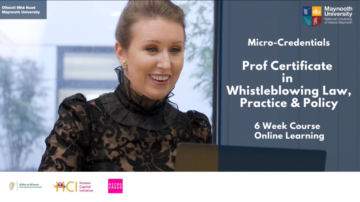 MU_PostGrad's tweet image. 3 days left to APPLY - Don't Miss Out!
Closing Date: 31.08.23
 
Listen to Dr Lauren Kierans BL introducing @MaynoothUni #accredited online course bit.ly/3E6heW4

More information:bit.ly/3pFHbbn
To Apply: bit.ly/45CQuYJ

#protecteddisclosures #Legal