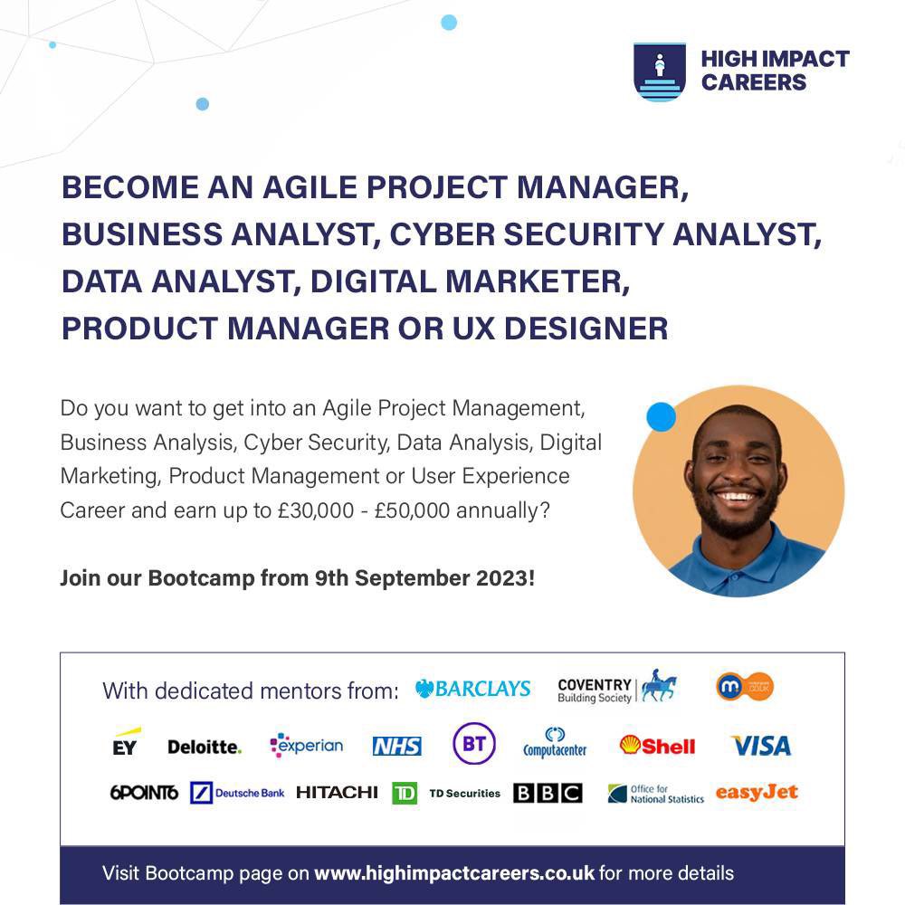 Because you asked, deadline for registration has been extended until 31st  August! Join our Bootcamp from 9th September, take one of these courses and  SWITCH INTO TECH: •Agile Project Management •Business Analysis •