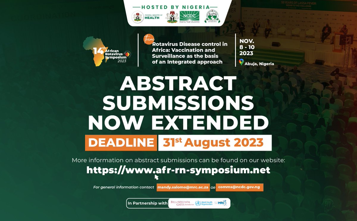 📢 Calling all researchers, clinicians, public health practitioners & health workers! THREE DAYS TO GO to the deadline for submission of abstracts for the 14th African Rotavirus Symposium #ARS2023. Conference registration is also OPEN For more details, visit
