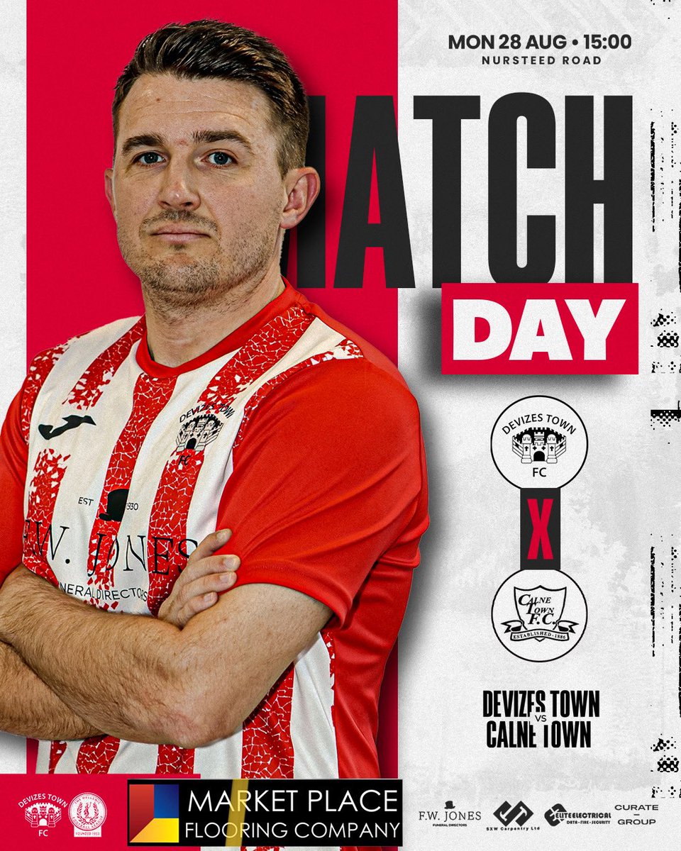 DevizesTownFC's tweet photo. 🚨Matchday is here 

We welcome @CalneTownFC to Nursteed Rd for a 3pm KO

Bar Open from 1pm

Sarum Drive Gate Open

Limited on site parking available

Thankyou to Neil at Market Place Flooring for sponsoring todays game 

🔴⚪️🔴⚪️ https://t.co/z7cgLpRcOD