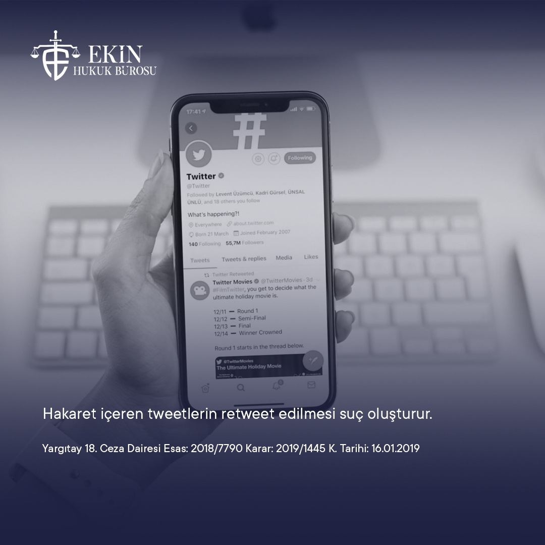 Yargıtay 18. Ceza Dairesi 2018/7790 Esas, 2019/1445 Karar sayılı ve 16.01.2019 tarihli ilamında, hakaret içeren tweetlerin retweet edilmesi hakaret suçunu oluşturdu içtihat edilmiştir.

Yargıtay 18. Ceza Dairesi‘nin ilgili kararını okumak için ekinhukuk.com.tr'yi ziyaret