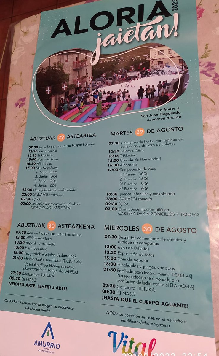 amurriohauxeda's tweet photo. 💥🎉 En #Aloria todo preparado para disfrute . #fiestas en honor a San Juan Degollado con casi una veintena de actos desde mañana martes hasta el miércoles 30 de agosto
#jaiak #amurrio #fiestas2023 #conciertos #mus #comidapopular #trikipoteo #parrillada
👀Programa👇🏻 https://t.co/GRWb6F9T6W