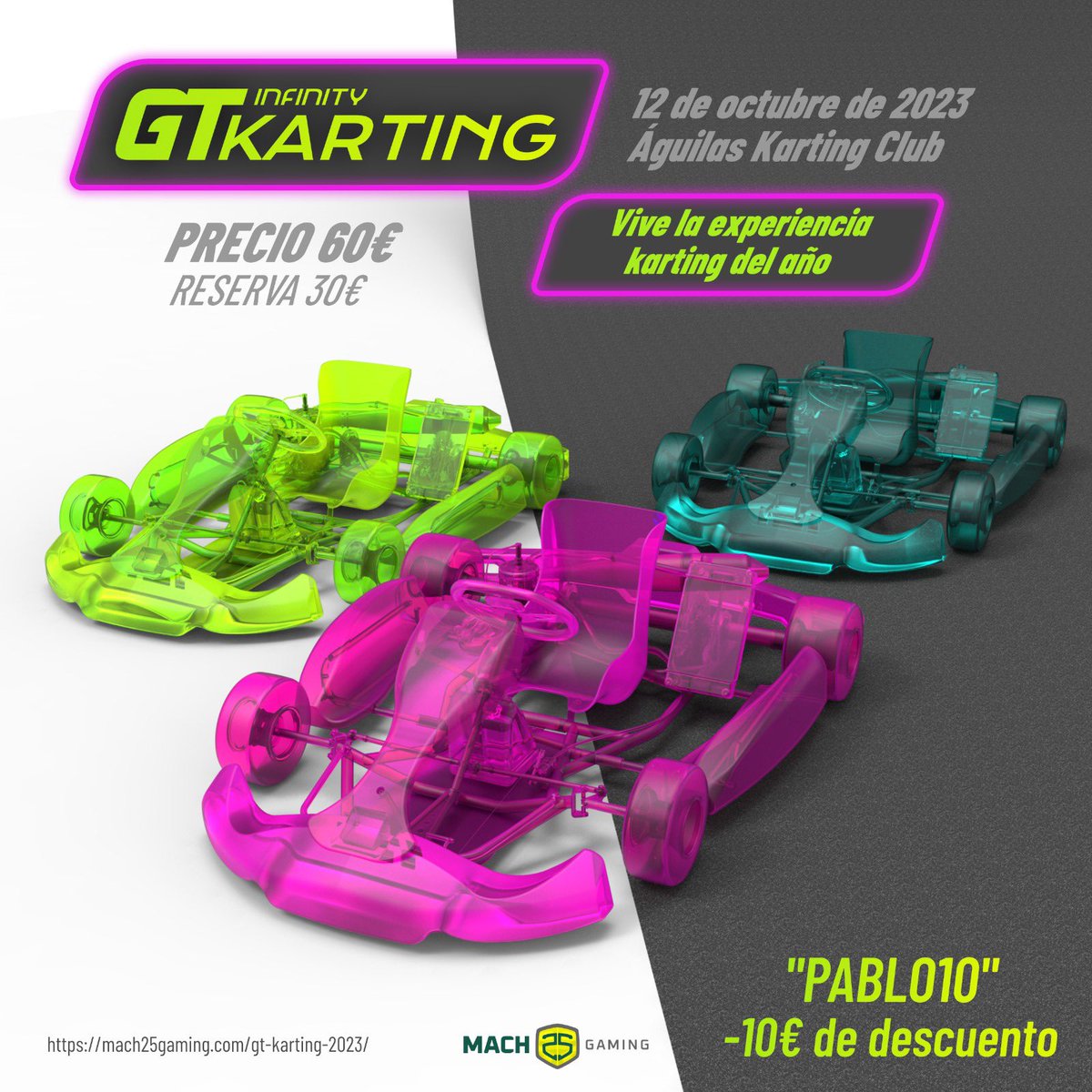 🇪🇸El evento de Karting mas grande de España.

📍Águilas Karting Club (Almeria-Murcia)

🗓️12 de octubre 2023 (Festivo)

👥Ven con tus amigos, no necesitas ser famoso para competir.

Hasta 1️⃣6️⃣0️⃣ pilotos

🏁Clasificación + Carrera 1 + Carrera 2

💰60€ = 30€ (inscripción) + 30€