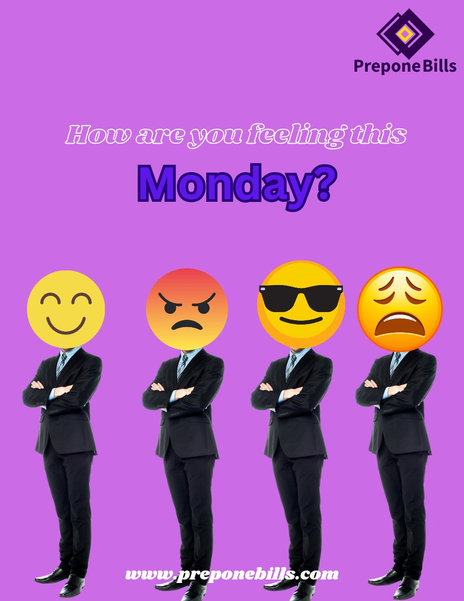 preponeBill's tweet photo. For us Monday is a great day of the week, while for some Monday comes with lots of mixed feelings
So how are you feeling this Monday morning?
Feel better when you use our website
https://t.co/uyuj7LdG1F for all your transactions today
Seamless, easy, convenient and fast
#Monday https://t.co/GQsryayQnh