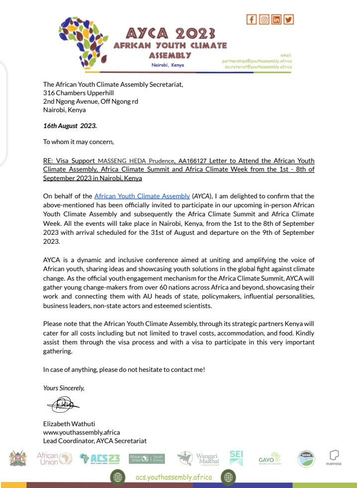 I'am delighted to be selected as a Delegate to the African Youth Climate Assembly. Only a few days to go. 
<a href="/AYCAssembly2023/">Africa Youth Climate Assembly 2023</a> #AYCA2023 #ACS23 #AYCAssembly