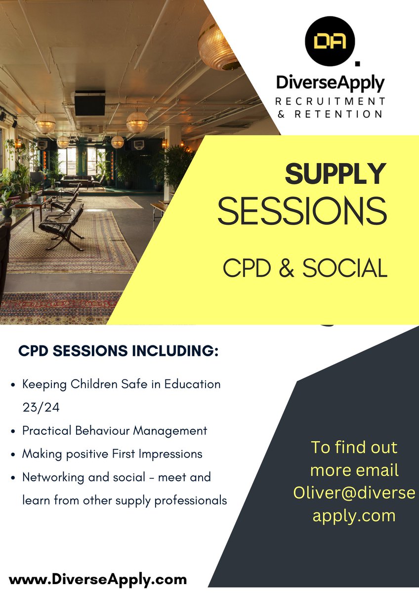 DiverseApply's tweet photo. Our first teacher CPD social kicks off tomorrow a unique blend of socialising, networking and training aimed at supply teaching staff and teachers who want to ease in to work mode for September...

It's shaping up to be a great, laid-back evening! DM for details https://t.co/xYoqSdcqOd