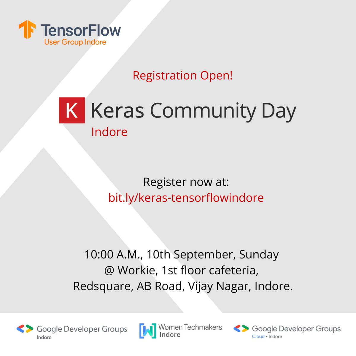 ml_indore's tweet photo. 🥳 #TensorFlowUserGroupIndore presents #KerasCommunityDayIndore!🥳
Calling out 📢 to all #MLenthusiasts, #datascientists, beginners or experts🤓
Join us for Indore's first conference on #Keras and #MachineLearning🤖
🎯Mark the Date: 10 September 2023 🎯 https://t.co/uTJCB5IJxF