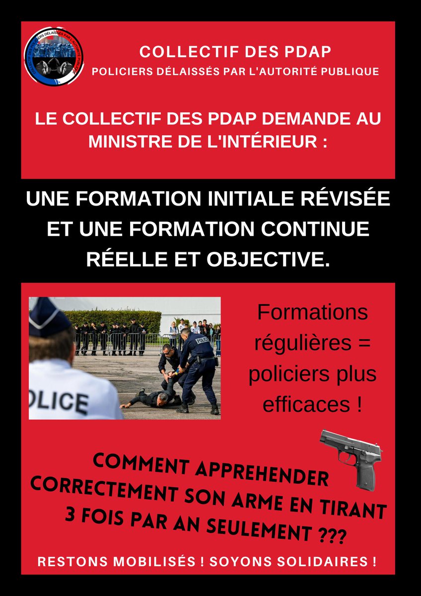 collectifPDAP's tweet image. Stop à la formation initiale actuelle négligée ! Aller toujours plus vite pour recruter plus et cela au détriment de la qualité !!
La FORMATION CONTINUE est la CLES pour une police toujours plus efficace en perpétuelle progression ! @PorteParolePN @PoliceRealites @GDarmanin