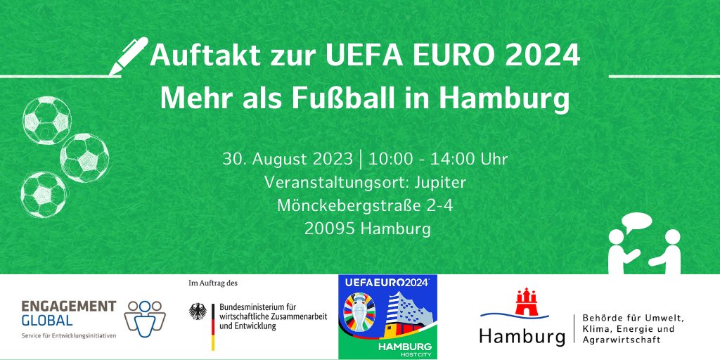 Mit kreativen Ideen Teil der Fußball-EM 2024 in Hamburg sein? Informations- und Vernetzungstreffen am 30. August. Anmeldung unter ▶️t.hh.de/17321390 <a href="/HH_Active_City/">Hamburg Active City</a>  @HamburgerFV  @HamburgerSport <a href="/EsumePatrick/">Patrick Esume</a>
