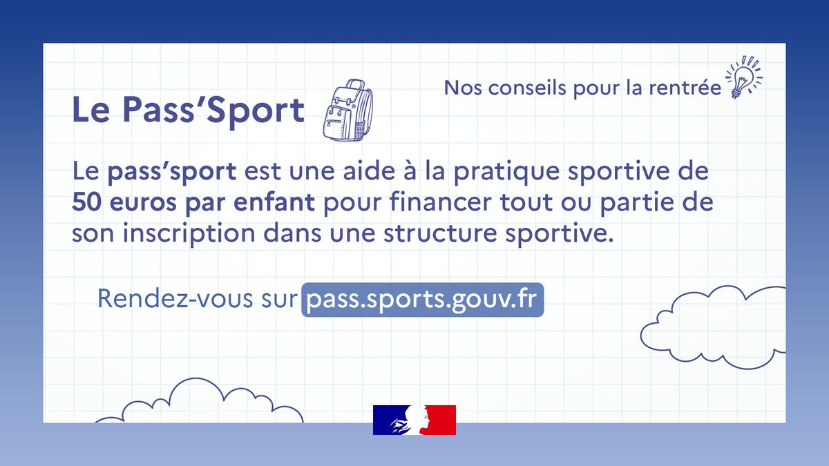 #Rentrée2023 🏫| Ouverte à près de 6,7 millions de jeunes bénéficiaires en France, le #PassSport favorise la pratique sportive des jeunes dans les clubs sportifs. Pour en bénéficier, rdv sur ➡️ pass.sports.gouv.fr