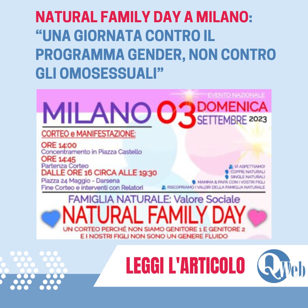 Si svolgerà a Milano, domenica 3 settembre il “Natural Family Day- famiglia naturale valore sociale”.

LEGGI L'ARTICOLO: rb.gy/qem0v

#famiglia #family #mamma #italia #bambini #italy #baby #casa #genitori #papà #gravidanza #mamme #naturalfamily