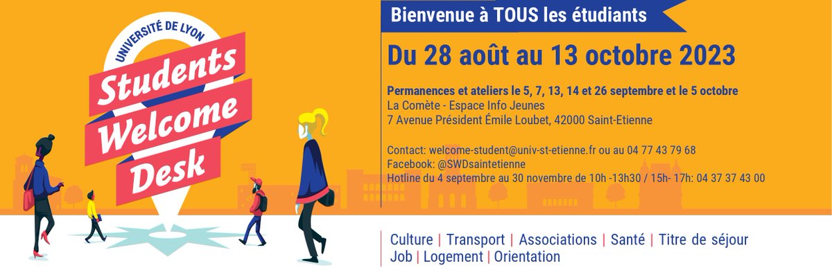 🌍 Incoming students, the Students Welcome Desk is now OPEN and provides information for questions related to:
✔️ visa / residence permit
✔️ health / social security
✔️ housing 
✔️ cultural life 
The SWD invites you to participate in several activities, all free ! ENJOY !