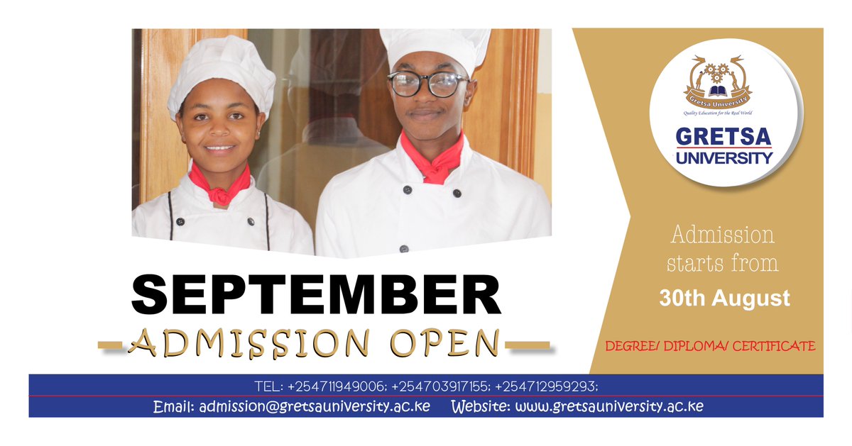 gretsa_u's tweet photo. September admission will officially kick off on 3oth August 2023. Enroll with us now and secure a chance to brighten your future at Gretsa University.
#wearegretsa
#septemberintakeongoing https://t.co/uOOtQetuTa