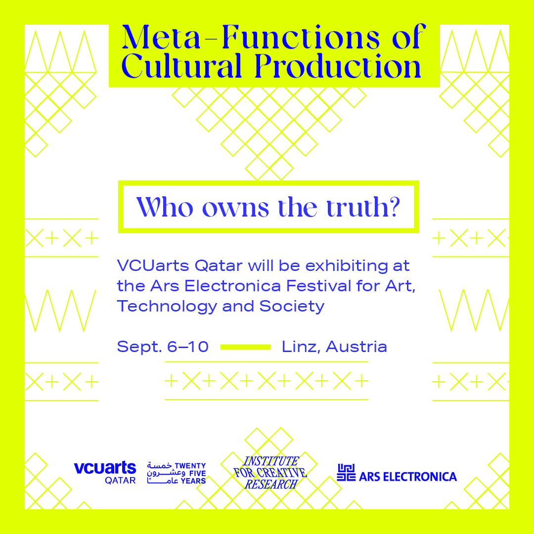 VCUarts Qatar will be at Europe’s largest festival for art, technology &amp; society, <a href="/ArsElectronica/">Ars Electronica</a> at PostCity, Linz, Austria from September 6-10, with the exhibition “Meta-Functions of Cultural Production” 
1/3 
#arselectronica #vcuqatar #vcu #vcuartsqatar #vcuq #Qatar #Austria