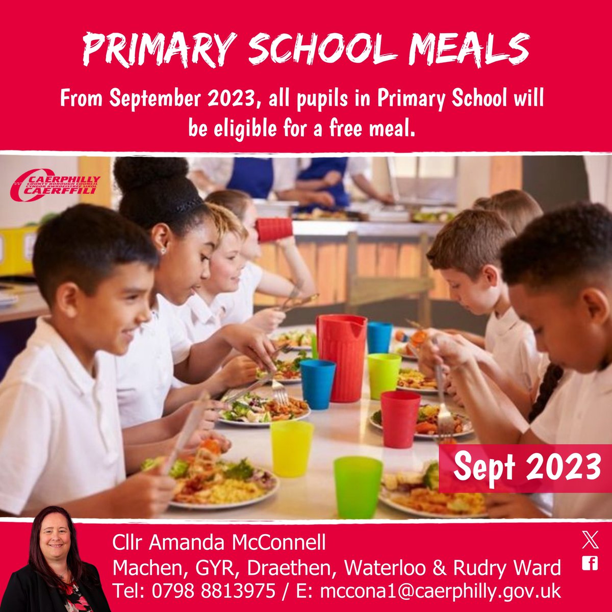 McConAmanda's tweet photo. 📣 Primary School Meals 📣
From September 2023, all pupils in Primary School will be eligible for a free meal.
👉 For more information, please visit: https://t.co/KgHLVvgiZa
#CCBC #WG #PrimarySchools #CaerphillyBorough #SchoolMenu https://t.co/rfXqcOaOsO