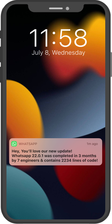 App update notifications, but with details on how many engineers it took and lines of code written