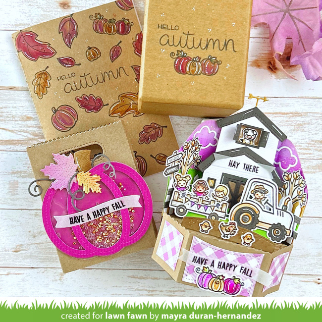 Happy Monday friends! Mayra has a paper-crafted treat for us! She created a farm-themed Platform Pop-Up with Hay There, Hayrides that is absolutely adorable! She also made lovely projects perfect for the Fall season! blog.lawnfawn.com/2023/08/mayras…