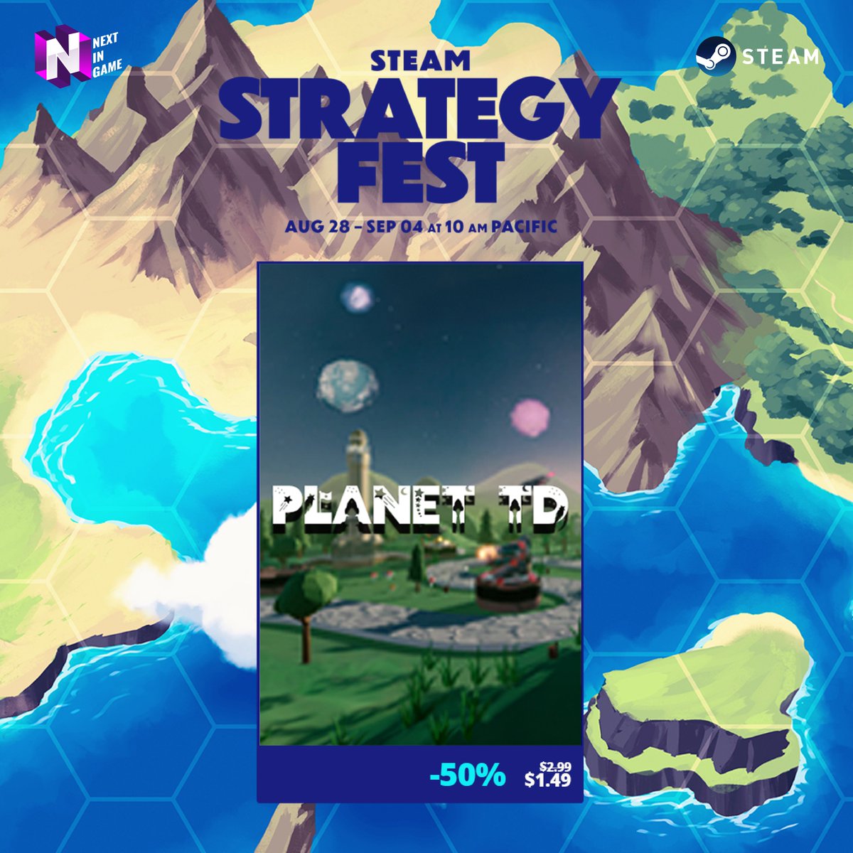 nextingametr's tweet image. 💭Strategy without process is little more than a wish list. - Robert Filek

So get ready for some brain brawl!🧠

#SteamStrategyFest is in full swing, and our titles are also in line;

Pile Up! 🌆
Planet TD🪐
Izmir: An Independence Simulator🧭

#indiegame #strategyfest #discount