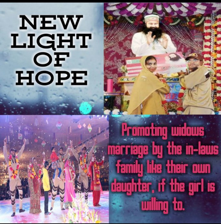 In India, incidents like rape,dowry, female fetus killing etc.are still happening in many places.After the death of her husband, she cannot remarry.Saint MSG is conducting the #NewLightOfHope campaign and is getting many such widows married

 #WidowRemarriage