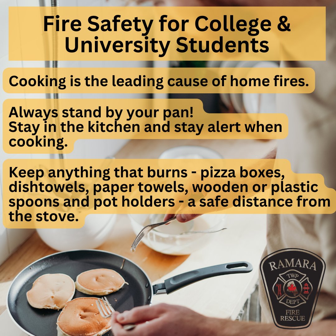 College & University students are heading off to school! 

Follow along this week as we share tips for helping to keep College and University housing fire safe! 

Today's tip is a cooking safety reminder!

#KitchenSafety #FireSafety #FireSafeStudents