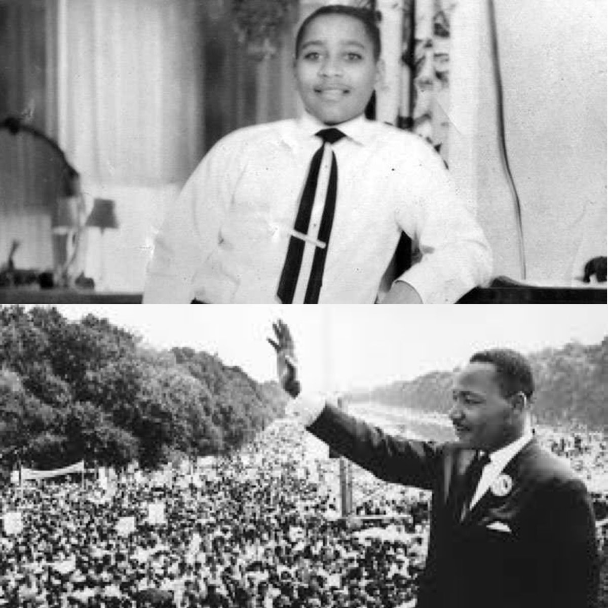 68 years ago today (8 years to the day before the #MarchOnWashington and my father’s #IHaveADream speech), #EmmettTill was tortured and murdered in a brutal act of white supremacist terrorism. The horrific murder of Emmett Till further galvanized the Civil Rights Movement. #MLK