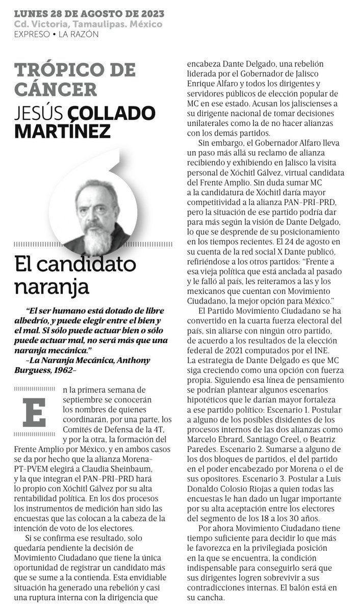Chuchocm's tweet photo. Expreso Press/Tamaulipas
28 de agosto de 2023
EL CANDIDATO NARANJA https://t.co/W8vSyqQMGt