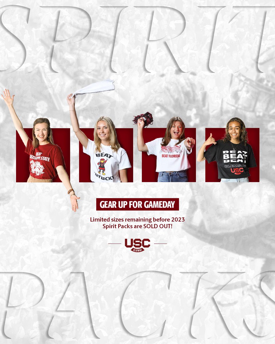 It’s officially GAME WEEK! 🎉 And it’s your last chance to grab one of our 2023 Spirit Packs before they’re gone for good.

🔗 uofscalumni.org/shop