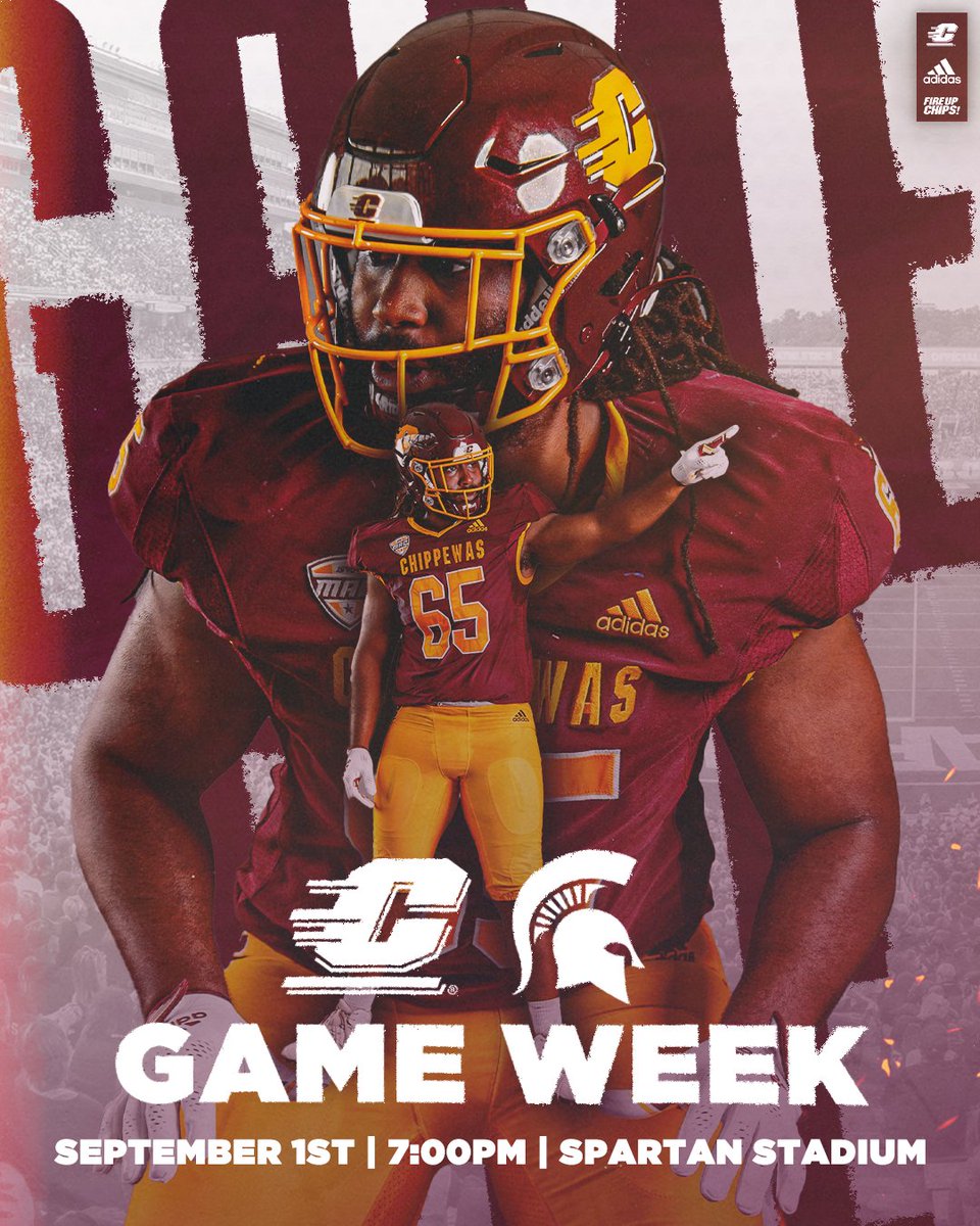 🏈 𝙂𝘼𝙈𝙀 𝙒𝙀𝙀𝙆...𝙎𝙀𝘼𝙎𝙊𝙉 𝙊𝙋𝙀𝙉𝙀𝙍!  🔥🟡

🆚 Michigan State
📅 Friday night
⏲️ 7 p.m. ET
🏙️ East Lansing, Mich.
🏟️ Spartan Stadium
📺 <a href="/FS1/">FS1</a>
📻 CMU Sports Properties Radio Network
🎟️ pulse.ly/341m3sokf3

#FireUpChips 🔥🆙🏈