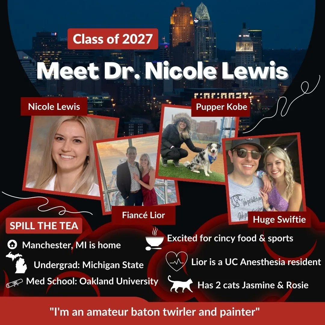 Michigan native Dr. Lewis is from Manchester, went to undergrad at <a href="/michiganstateu/">MSU</a> &amp; med school at @OUWB She’s excited to pursue #SocialEM &amp; #MedEd plus the food &amp; sports scenes in Cincy! Fiancé Lior is an anesthesia resident at #CincyCritCare &amp; dad to their 3 fur-babies