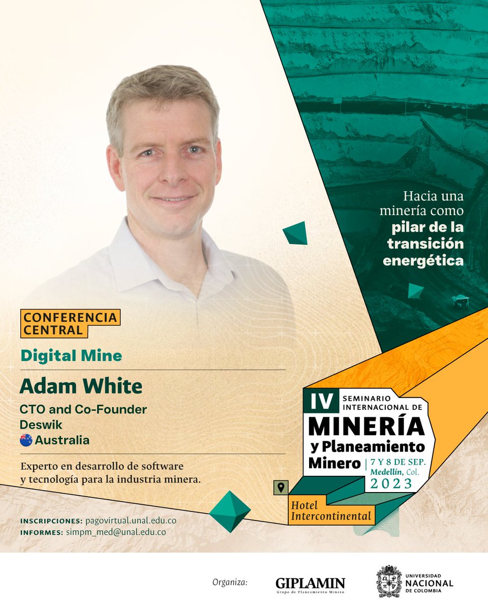 BrujulaMinera's tweet photo. #IVSIMPM2023 🟢
No se pierda una de las conferencias centrales con Adam White, CTO #Deswik
¿Cómo puede la tecnología de desarrollo de software transformar y mejorar la industria minera en términos de seguridad, eficiencia y sostenibilidad?
https://t.co/8YA1Xscm3W https://t.co/GznP4NBEQN