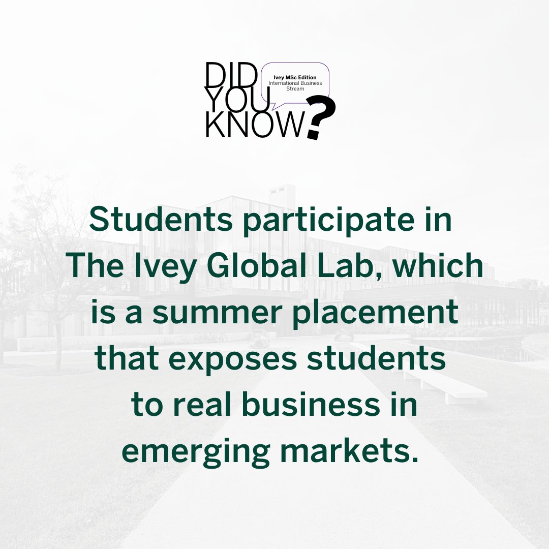 Did you know that Ivey's MSc International Business Stream has students complete over 130 business cases in 16 months? Learn more about this program by swiping through these key facts, or by visiting our website: ivey.uwo.ca/msc/program-ov… #IveyMSc #IveyBusiness