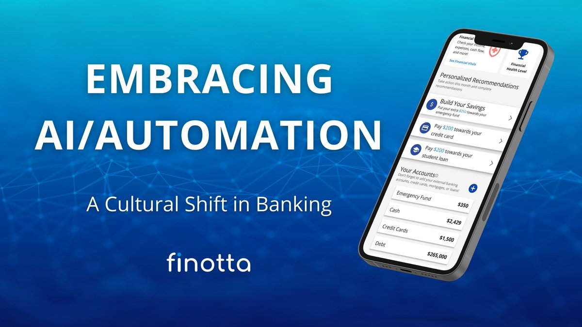 Technology has become deeply ingrained in our culture, transforming how we approach banking. Let's discuss how AI & automation are challenging existing banking culture and driving a shift towards technology-first attitudes: blog.finotta.com/embracing-ai-a…. #DigitalTransformation #fintech