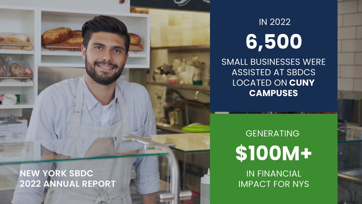 Brooklyn SBDC (@brooklynsbdc) on Twitter photo In 2022, our <a href="/CUNY/">The City University of New York</a>-based NYSBDC centers served 6,500 NY small businesses, helping them secure over $100M in capital for their growth. This spurs economic development & opens doors for students, expanding learning beyond the classroom & into the realm of entrepreneurship. #CUNY In 2022, our <a href="/CUNY/">The City University of New York</a>-based NYSBDC centers served 6,500 NY small businesses, helping them secure over $100M in capital for their growth. This spurs economic development & opens doors for students, expanding learning beyond the classroom & into the realm of entrepreneurship. #CUNY