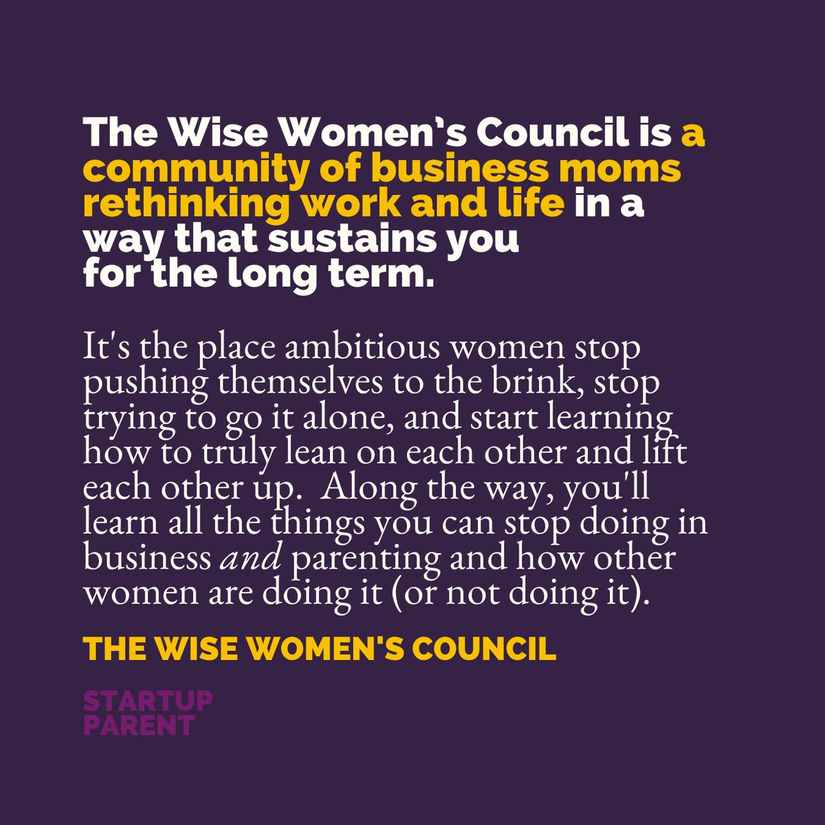 startup_parent's tweet image. We're back! The next WWC cohort starts September 28th.

The Wise Women's Council is a year-long leadership incubator and support system for business moms. 

Apply by September 14th to join our Fall cohort. 

➡ startupparent.com/wwc

#foundermom #bossmom #ceomom