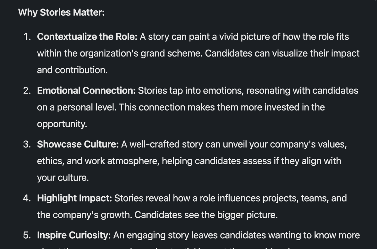 Great advice from <a href="/khalidiraqui/">Khalid Iraqui 🥷</a> on weaving stories into recruitment. 

People remember stories > job descriptions. Narrative adds the context to the JD and helps to stand out. 

Everyone wants to be part of a bigger story! 

Read his full blog - linkedin.com/pulse/recruiti….